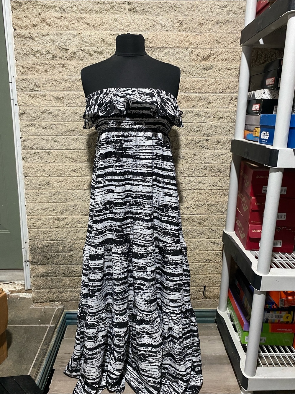 J Brand Black & White Strapless Maxi Dress